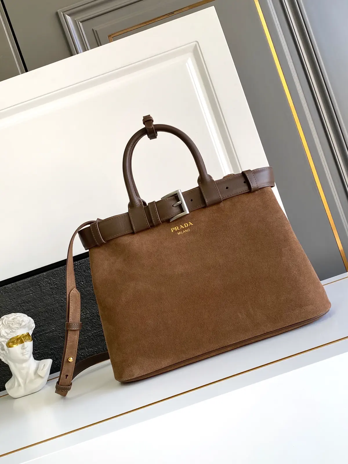 Prada Suede Medium Top Handle Bag image 1
