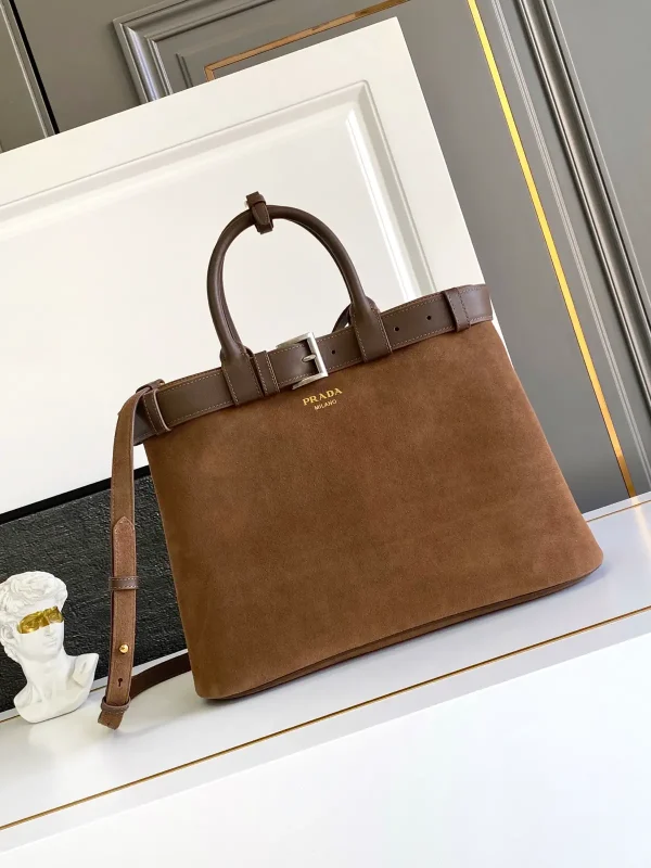 Prada Suede Top Handle Bag with Detachable Shoulder Strap image 1