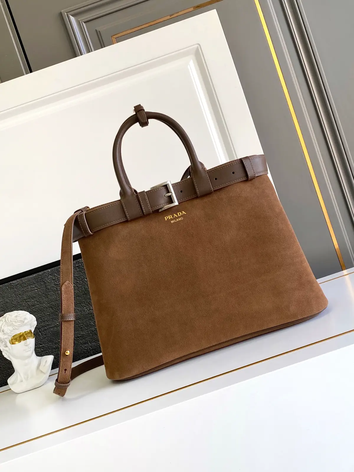 Prada Suede Top Handle Bag with Detachable Shoulder Strap image 1