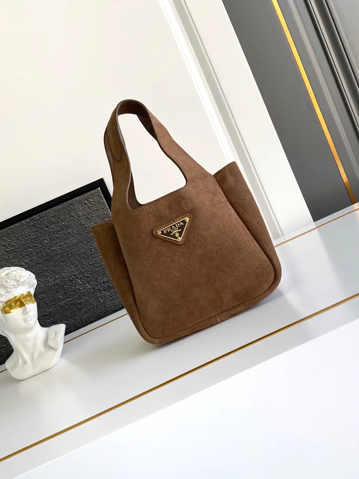 Prada Brown Suede Mini Tote Bag image 1