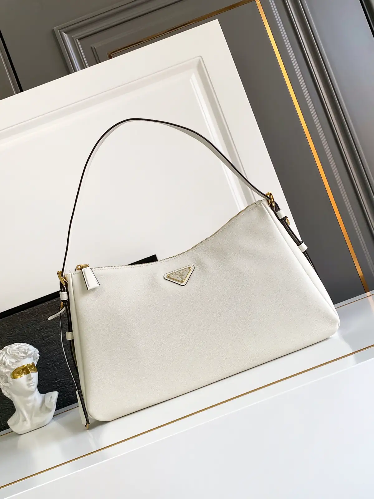 Prada White Leather Hobo Shoulder Bag image 1