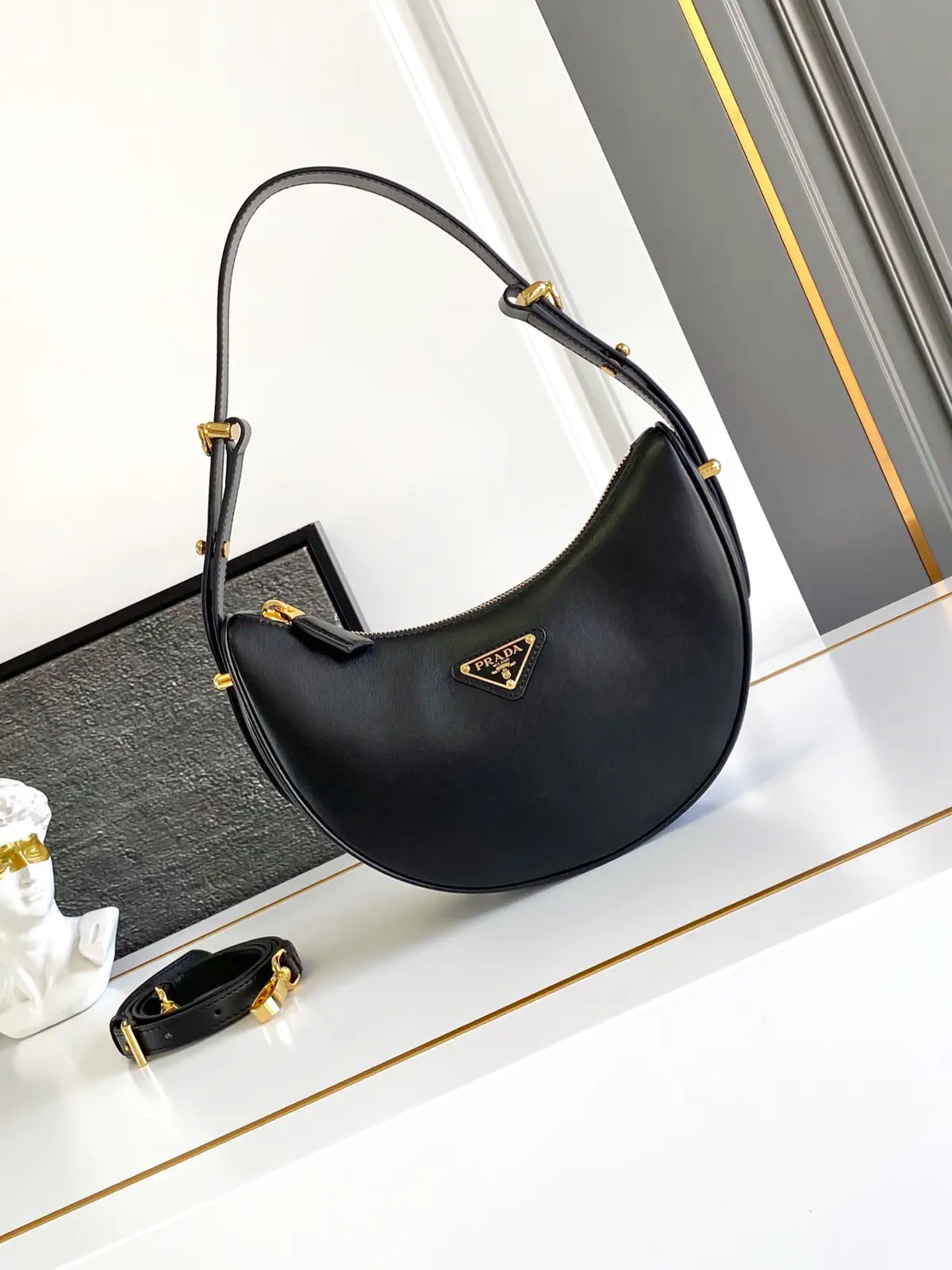 Prada Black Leather Hobo Shoulder Bag image 1