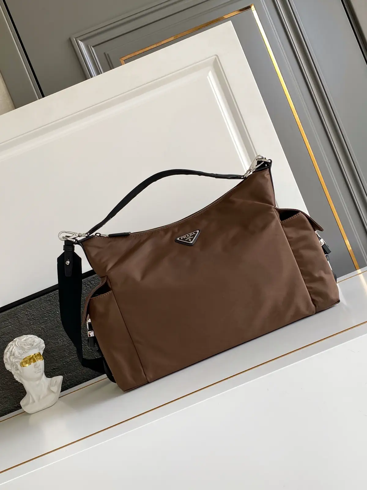 Prada Brown Nylon Hobo Shoulder Bag image 1