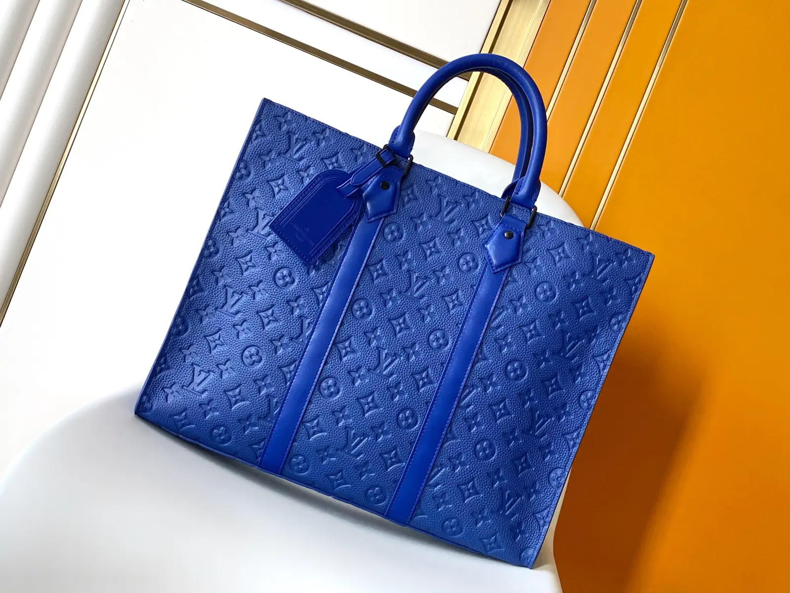 Louis Vuitton Blue Monogram Embossed Sac Plat 24H Tote Bag image 1