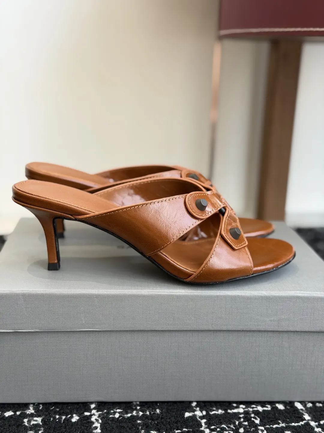 Balenciaga Rivet Cutout High Heel Slide Sandals image 1