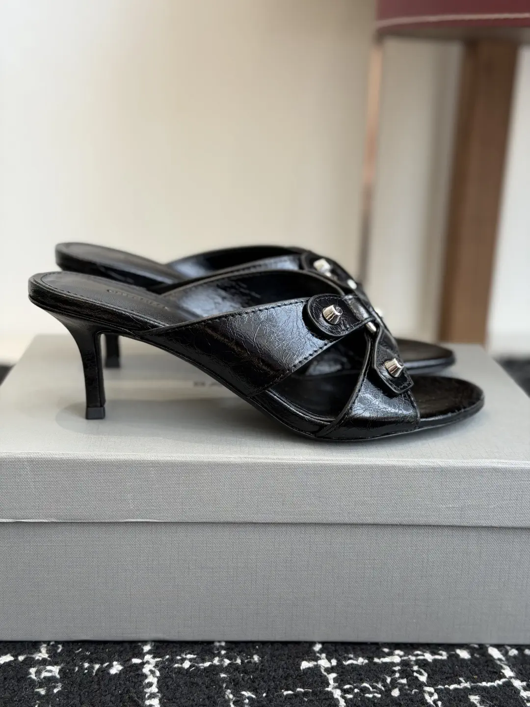 Balenciaga Rivet Cutout High Heel Slide Sandals image 1