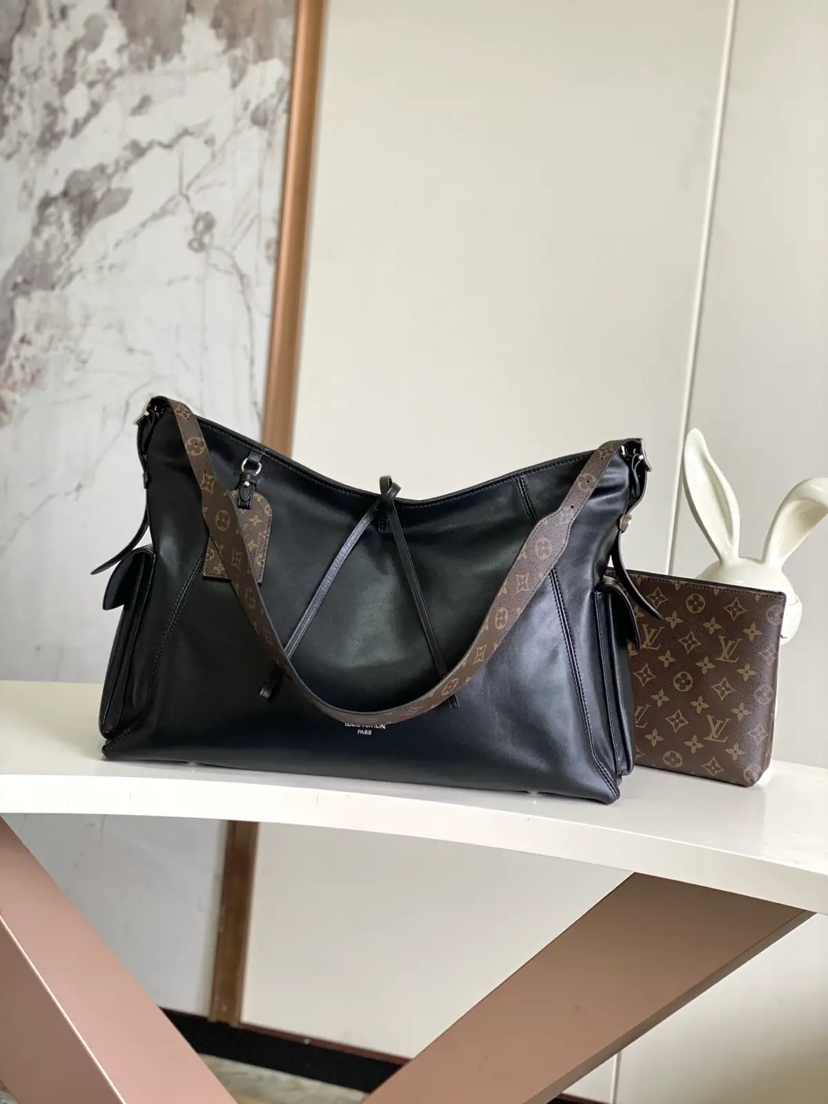 Louis Vuitton Black Carry All Travel Bag with Monogram Accents image 1