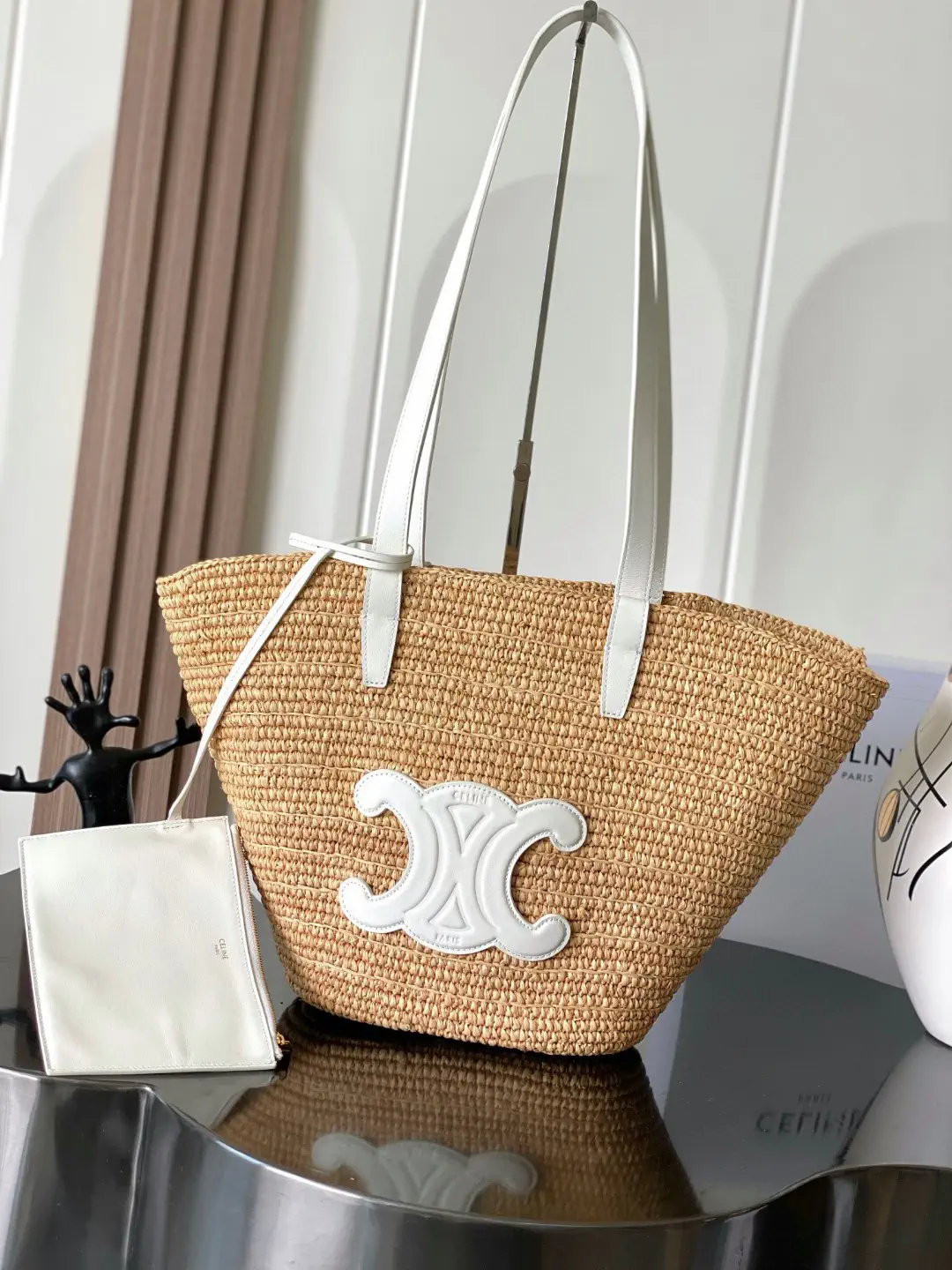 CELINE Woven Triomphe Straw Tote Bag image 1