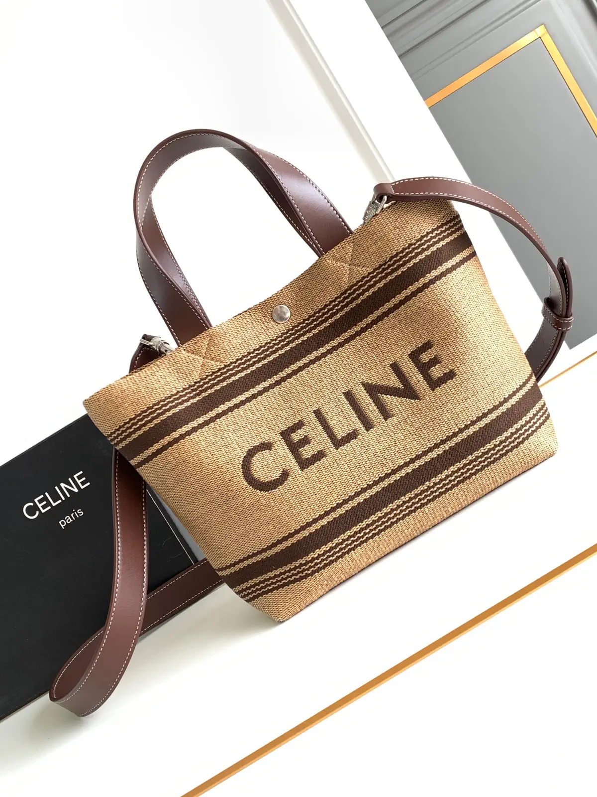 CELINE Striped Woven Tote Bag image 1