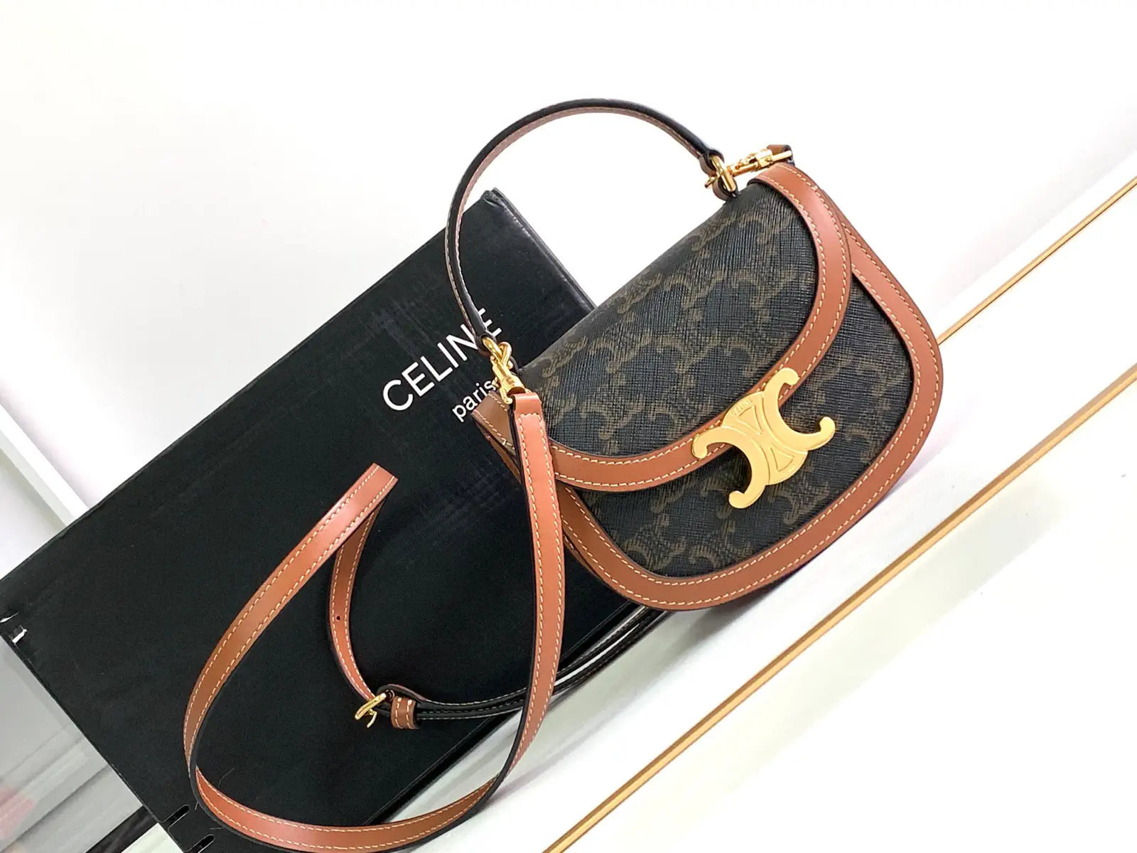 CELINE Mini Besace Triomphe Monogram Crossbody Bag image 1