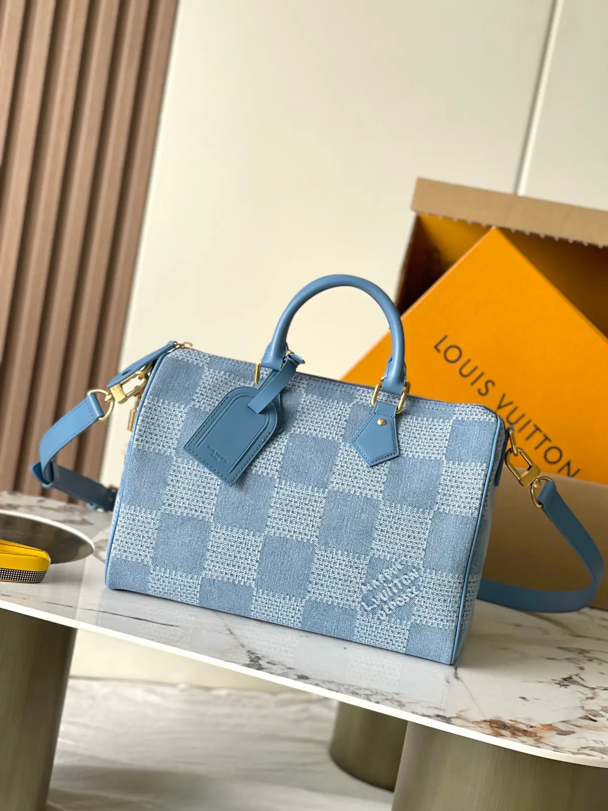 Louis Vuitton Light Blue Checkerboard Speedy Bandoulière Bag image 1
