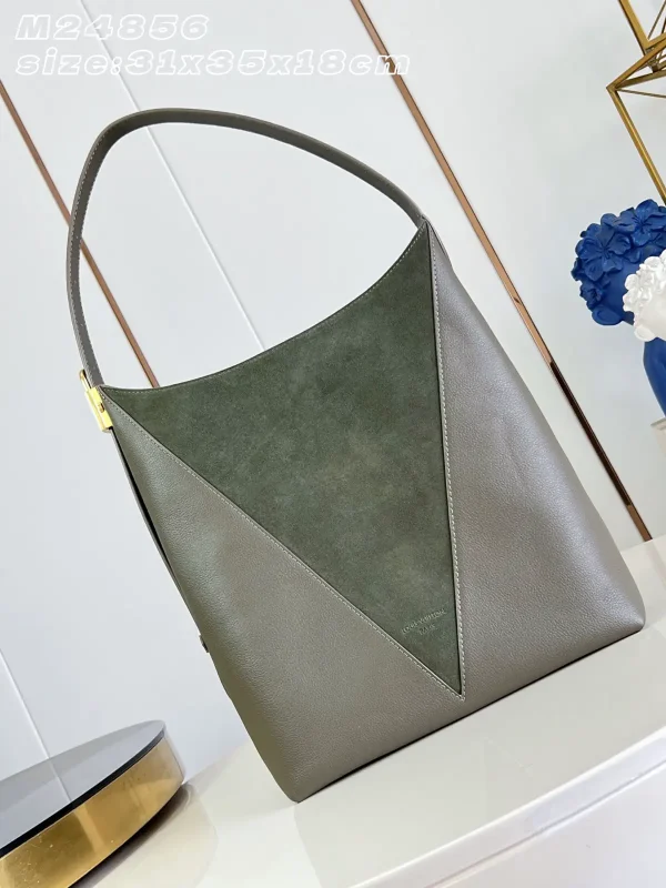 Louis Vuitton Dark Grey Green Suede and Leather Hobo Shoulder Bag image 1