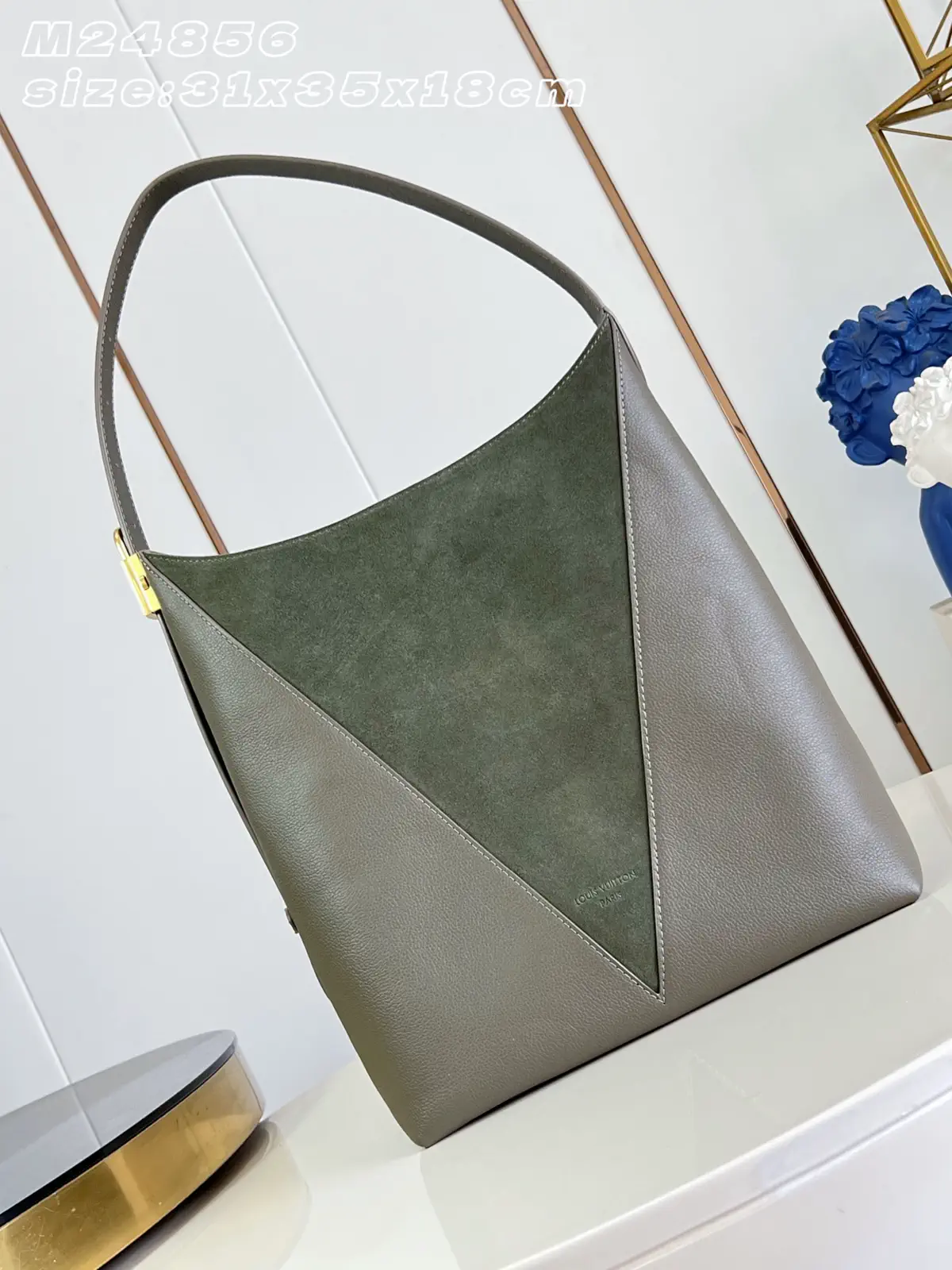 Louis Vuitton Dark Grey Green Suede and Leather Hobo Shoulder Bag image 1