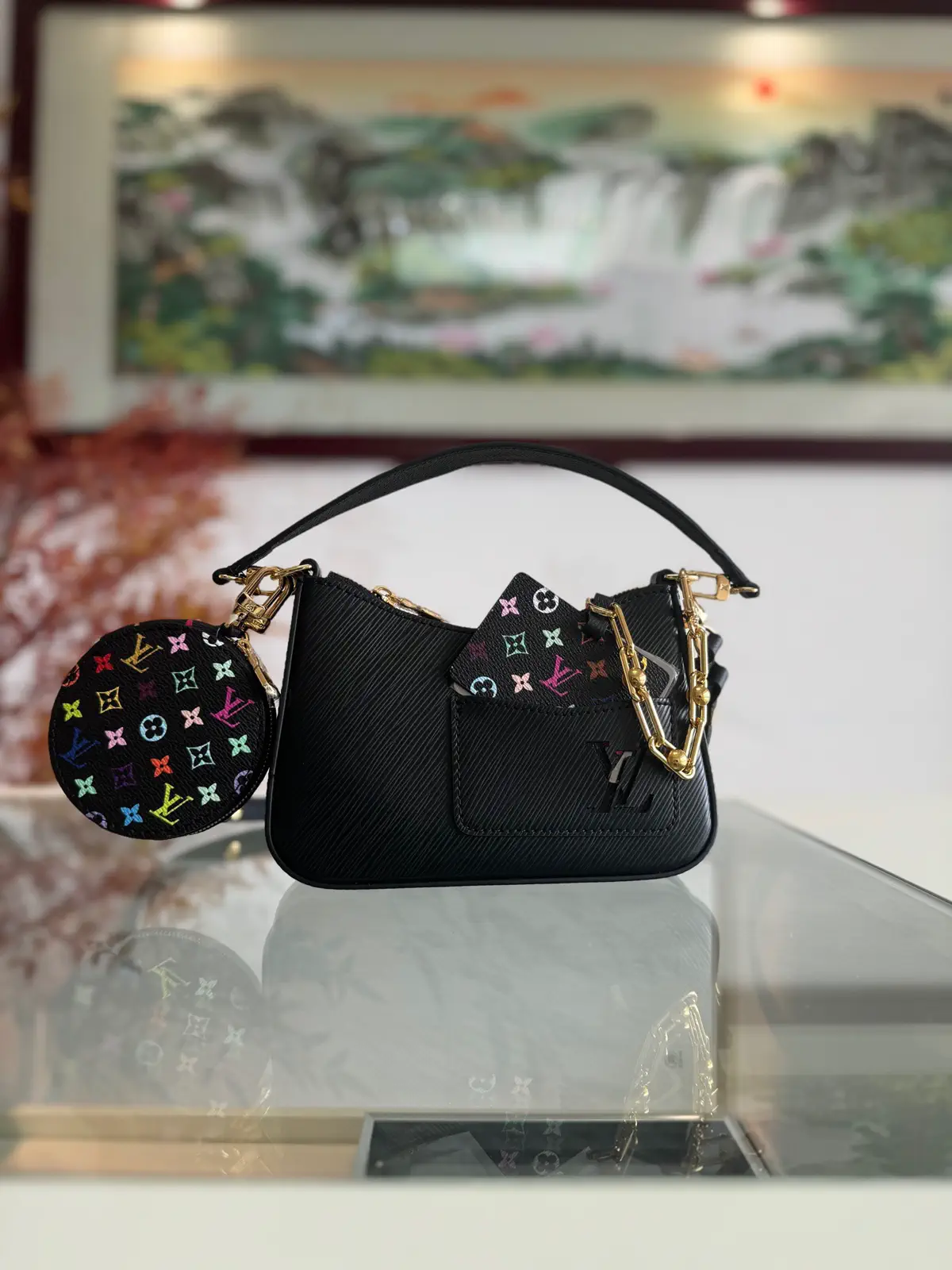 Louis Vuitton Marellini Black Epi Leather Bag with Monogram Pouch image 1