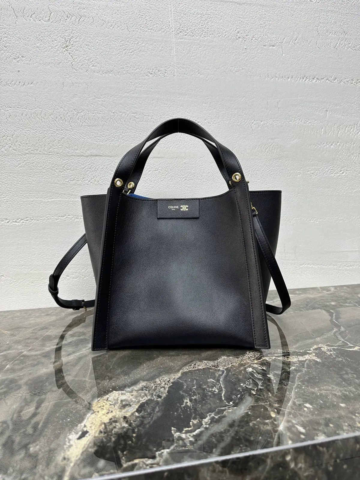 CELINE Black Leather CUBO Small Top Handle Bag image 1