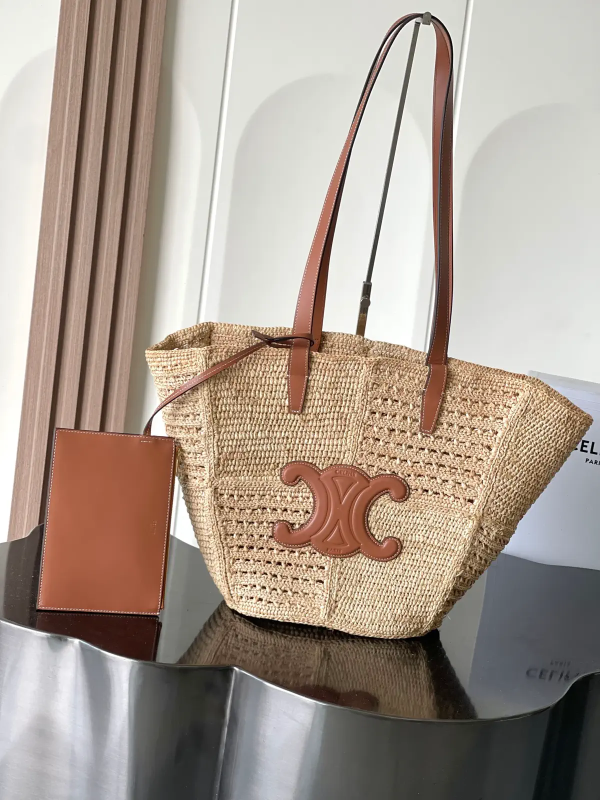 CELINE Woven Medium Triomphe Tote Bag image 1
