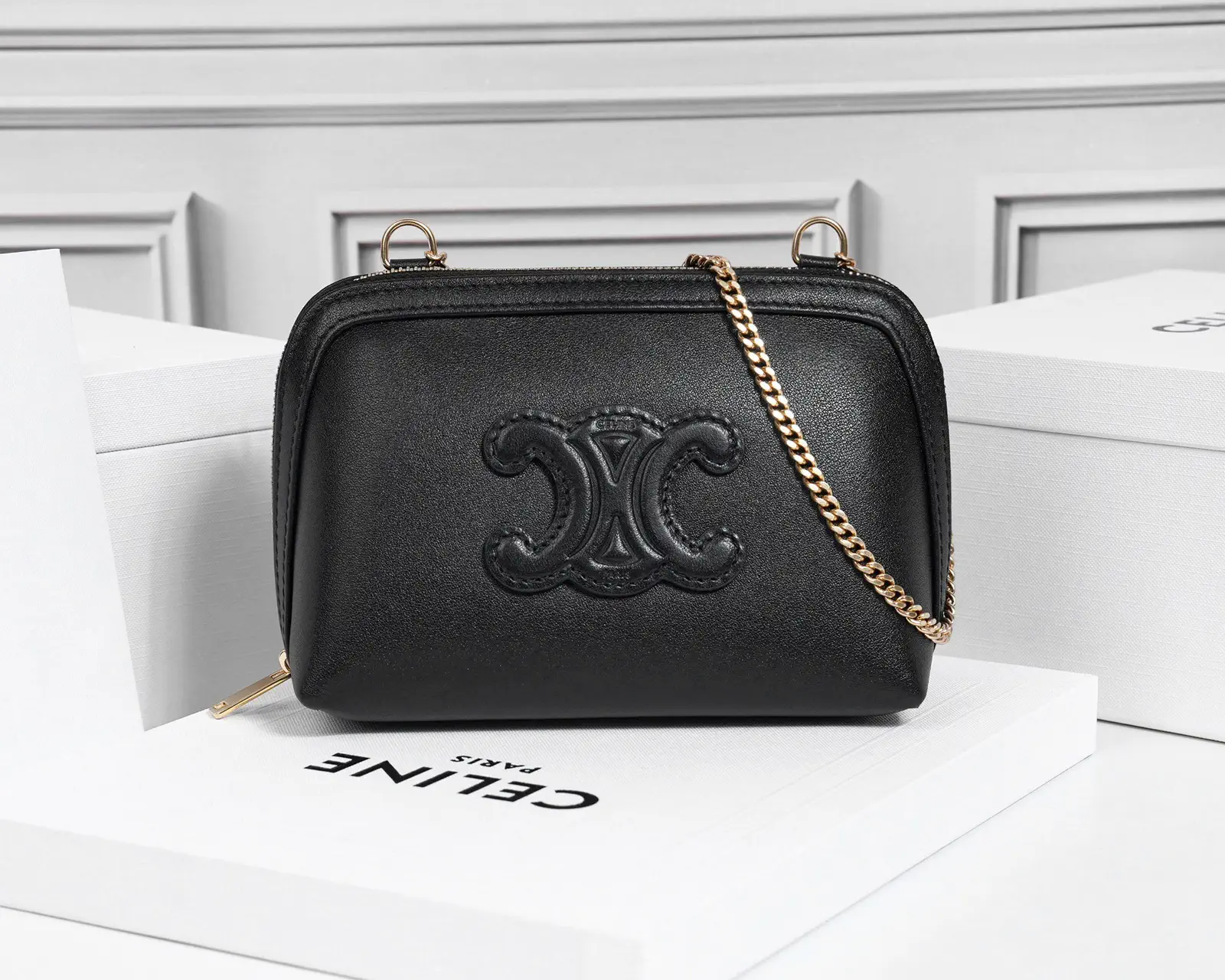 CELINE Black Leather Chain Crossbody Bag image 1