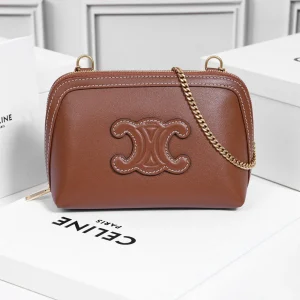 CELINE Brown Leather Chain Crossbody Bag image 1
