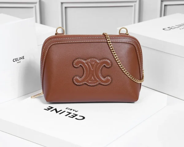 CELINE Brown Leather Chain Crossbody Bag image 1