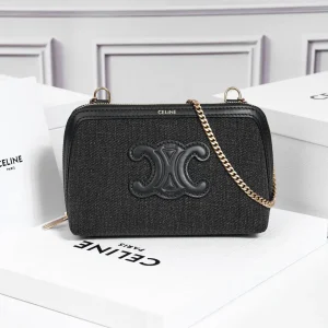 CELINE Denim with Leather Trim Chain Crossbody Bag image 1