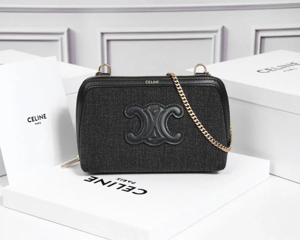 CELINE Denim with Leather Trim Chain Crossbody Bag image 1