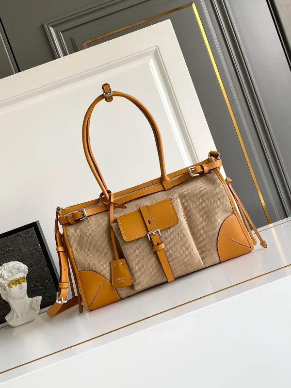 Prada Canvas Tote Bag with Leather Trim image 1