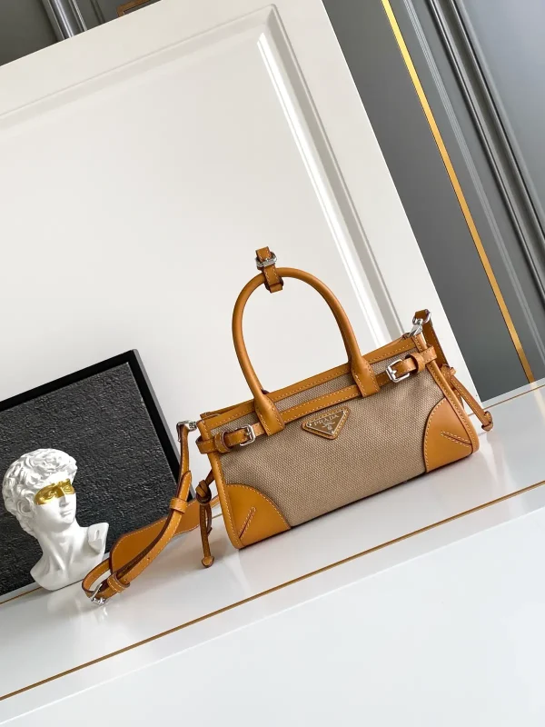 Prada Beige Canvas with Leather Trim Mini Top Handle Bag image 1