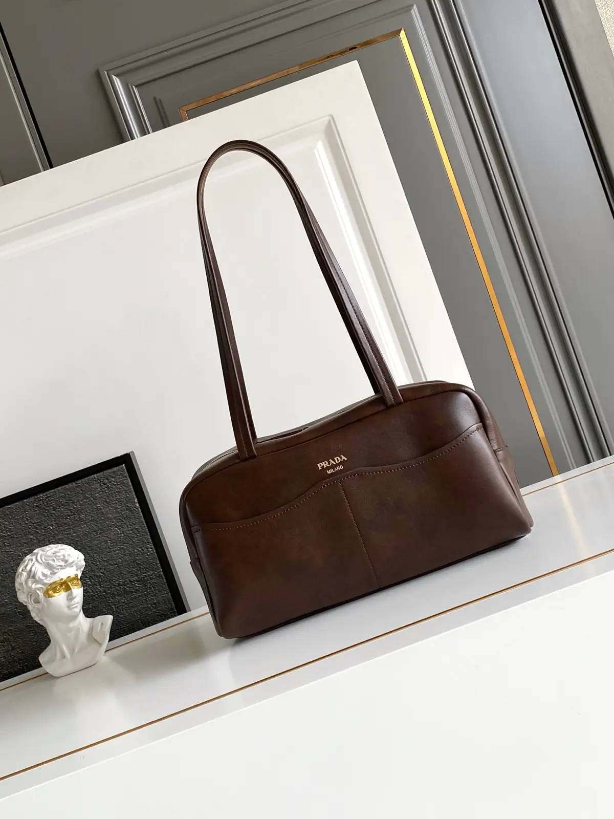 Prada Brown Leather Carry Bowling Shoulder Bag image 1