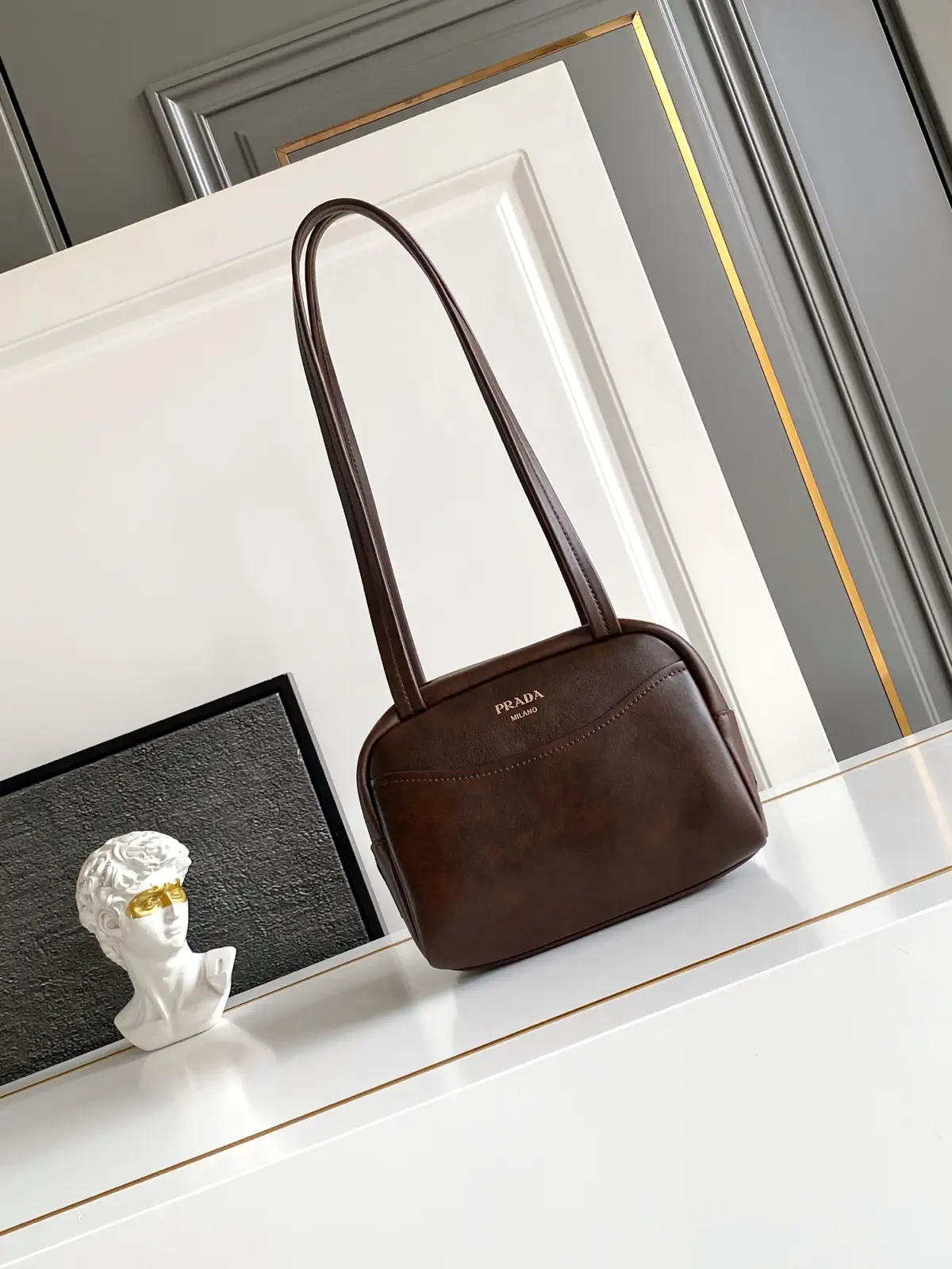 Prada Brown Leather Mini Shoulder Bag image 1