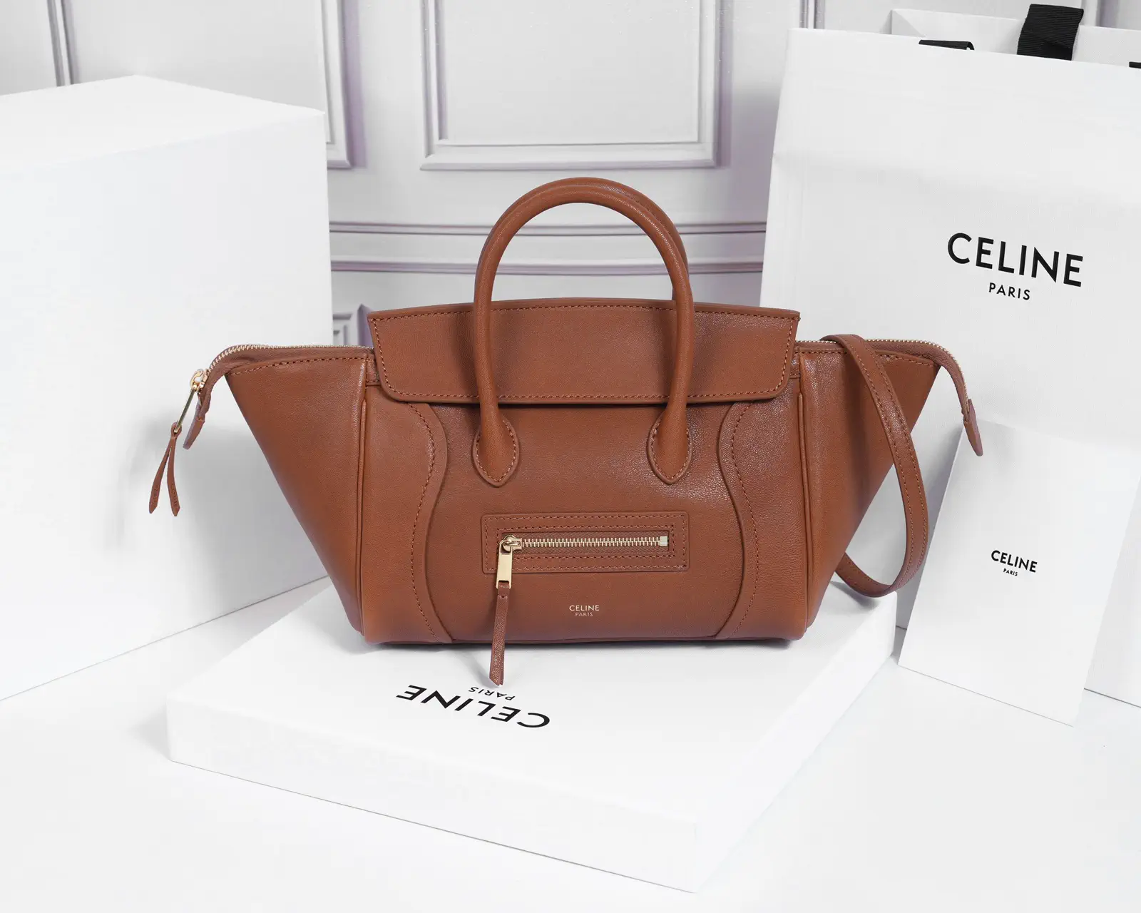 CELINE Brown Leather Top Handle Bag image 1