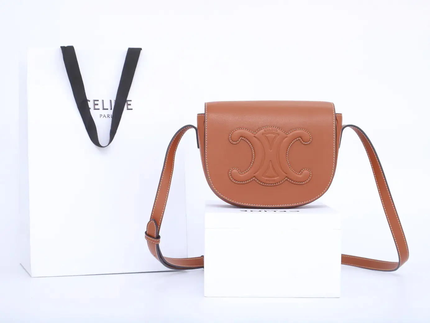 CELINE Embossed Logo Saddle Crossbody Bag image 1