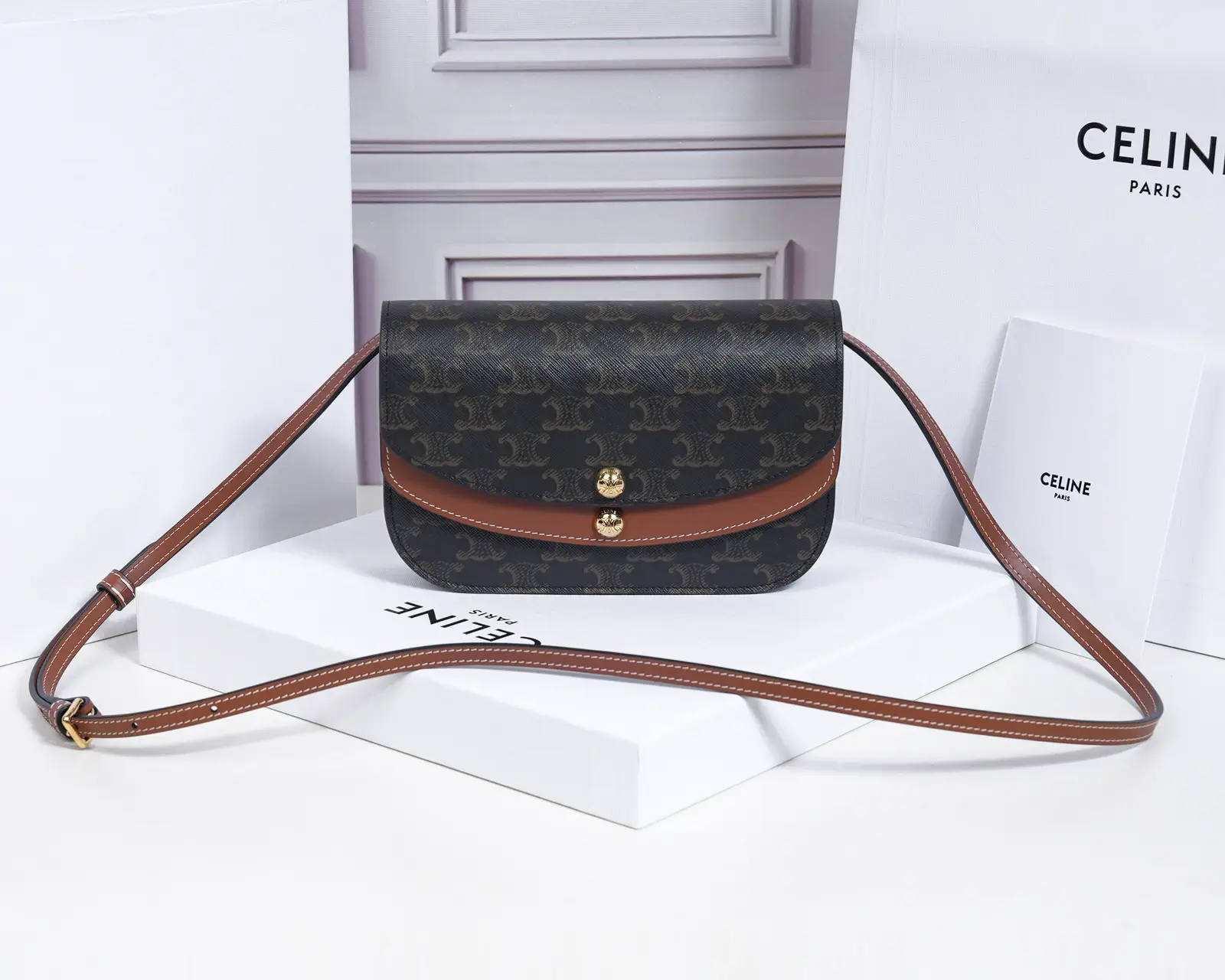 CELINE Monogram Crossbody Bag with Leather Trim image 1