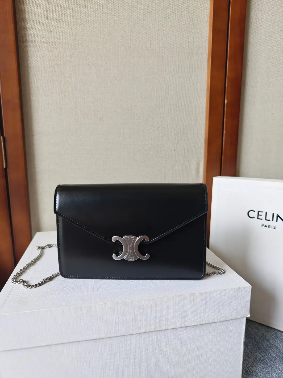 CELINE Triomphe Logo Envelope Chain Wallet on Chain image 1