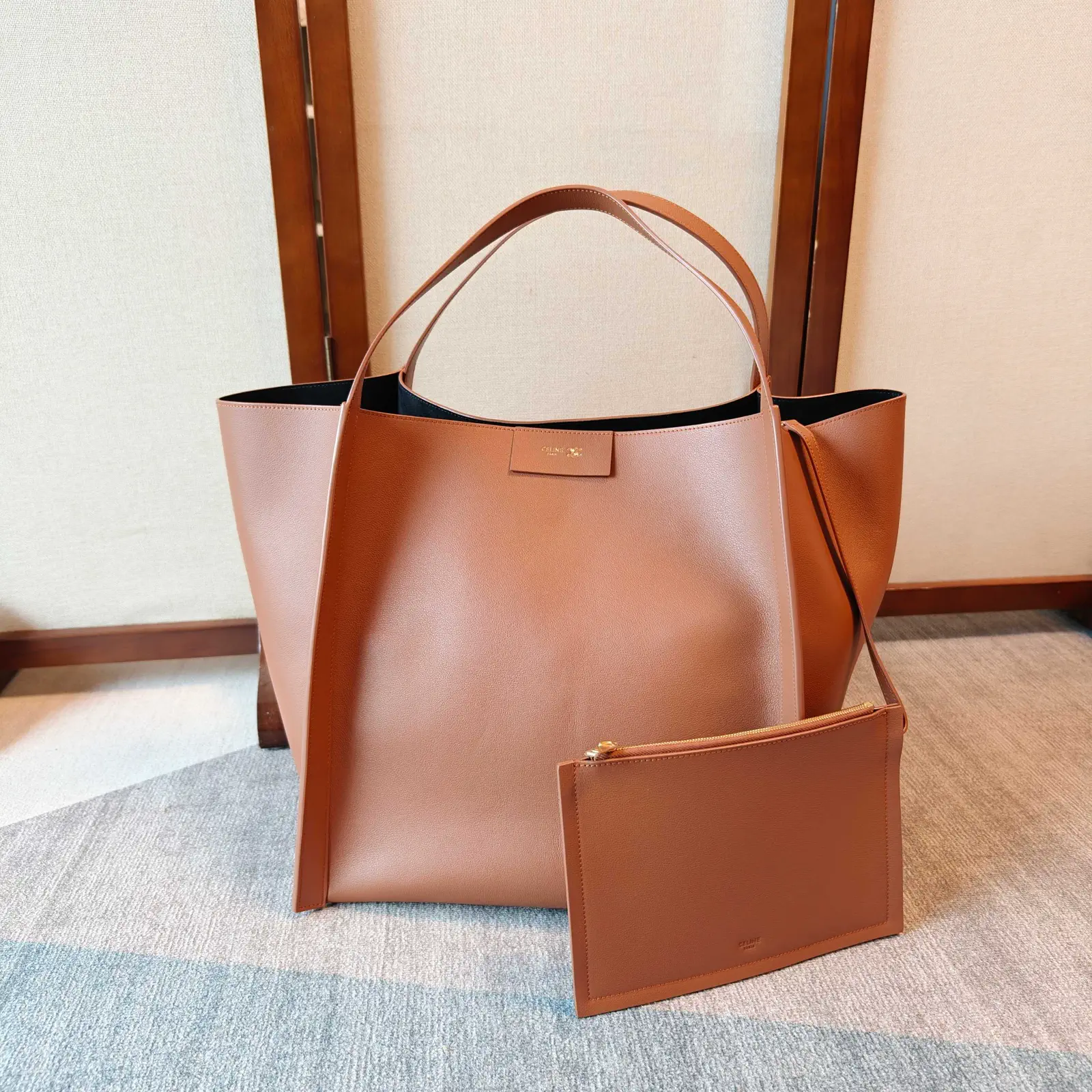 CELINE Tan Leather Medium Tote Bag with Pouch image 1