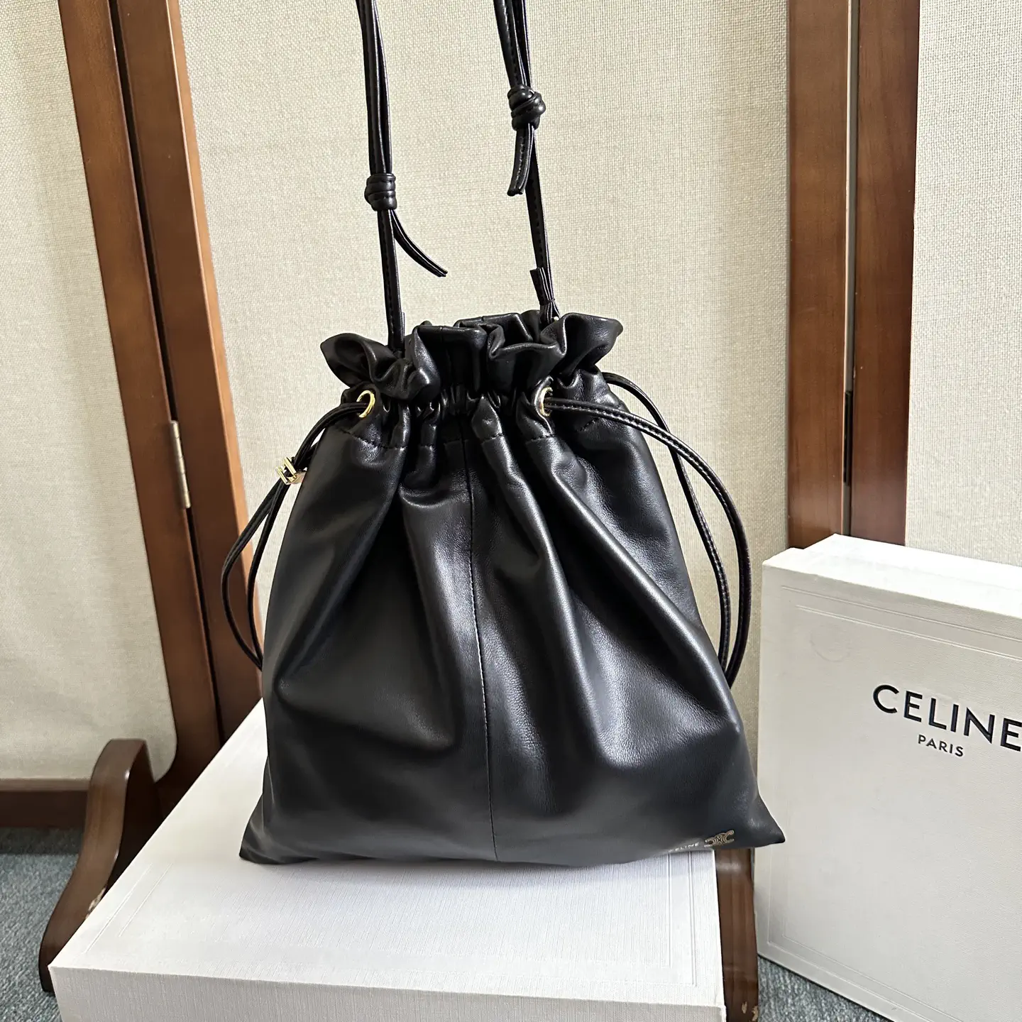 CELINE Black Drawstring Bucket Bag image 1