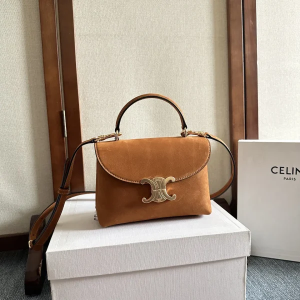 CELINE Suede Top Handle Bag with Triomphe Clasp image 1