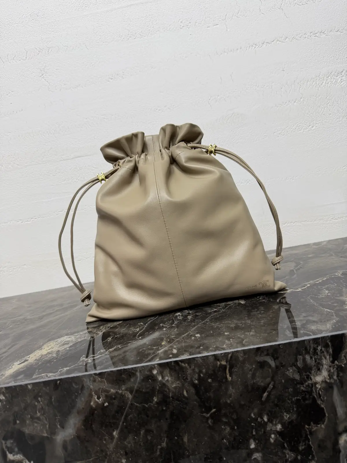 CELINE Taupe Drawstring Pouch Bag image 1