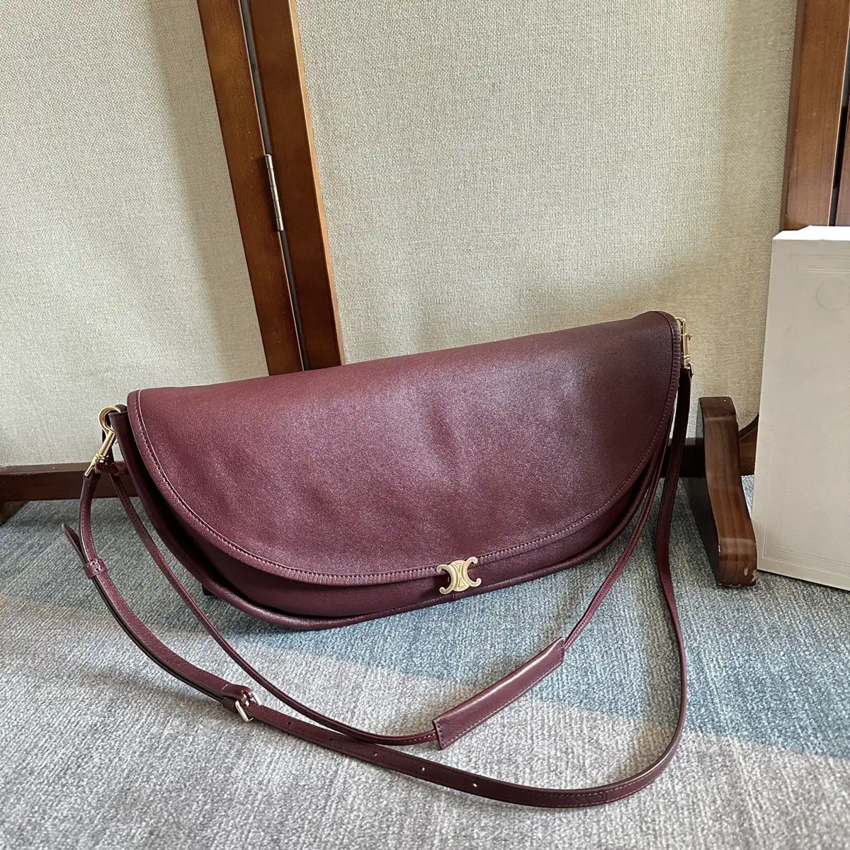 CELINE Burgundy Halfmoon Crossbody Bag image 1
