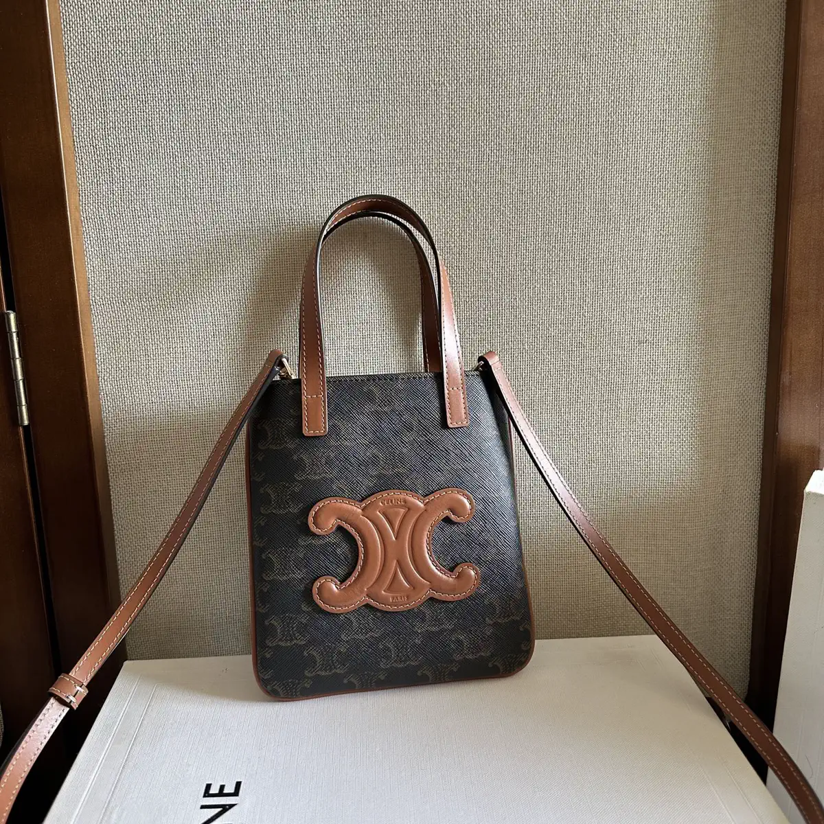 CELINE Monogram Mini Top Handle Bag with Crossbody Strap image 1