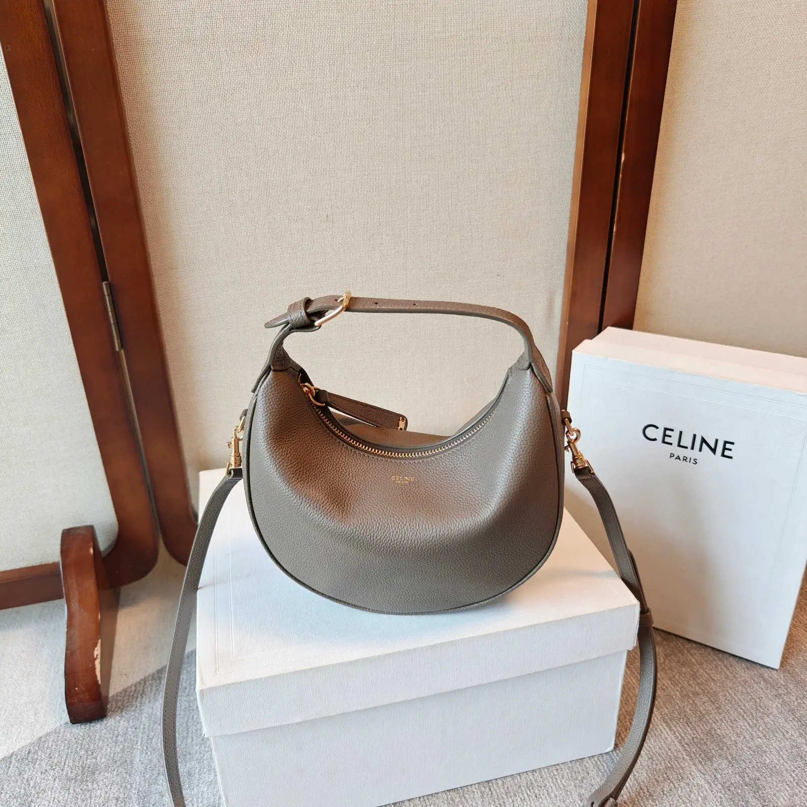 CELINE Taupe Hobo Shoulder Bag image 1