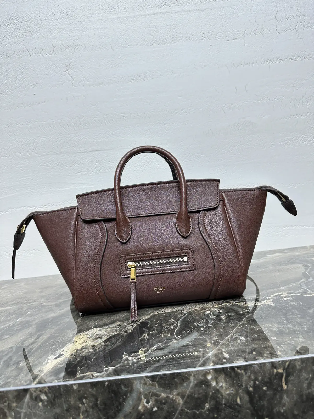 CELINE Brown Leather Top Handle Bag image 1