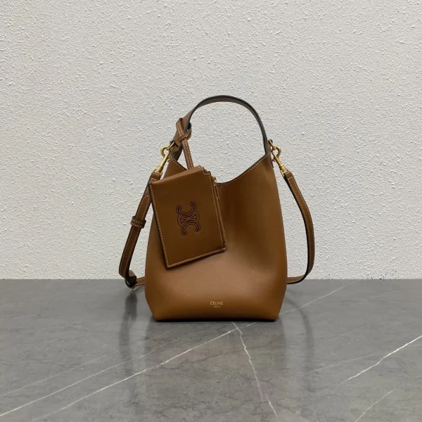 CELINE Tan Leather Hobo Bucket Bag with Detachable Pouch image 1
