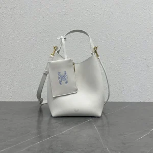 CELINE White Leather Hobo Bucket Bag with Attached Pouch image 1