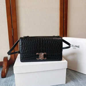 CELINE Crocodile Embossed Triomphe Clasp Shoulder Bag image 1