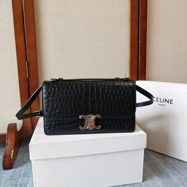 CELINE Crocodile Embossed Triomphe Clasp Shoulder Bag image 1