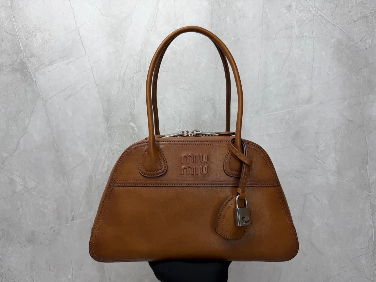 Miu Miu Embossed Logo Leather Bowling Bag image 1