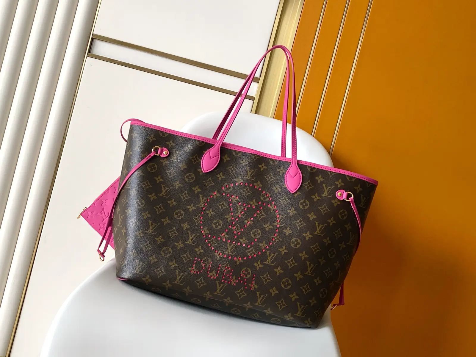 Louis Vuitton Monogram Neverfull Tote Bag with Pink Trim image 1