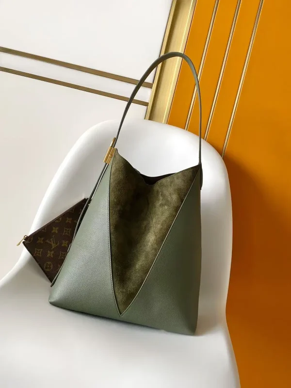 Louis Vuitton Green Leather Hobo Shoulder Bag with Suede Panel image 1