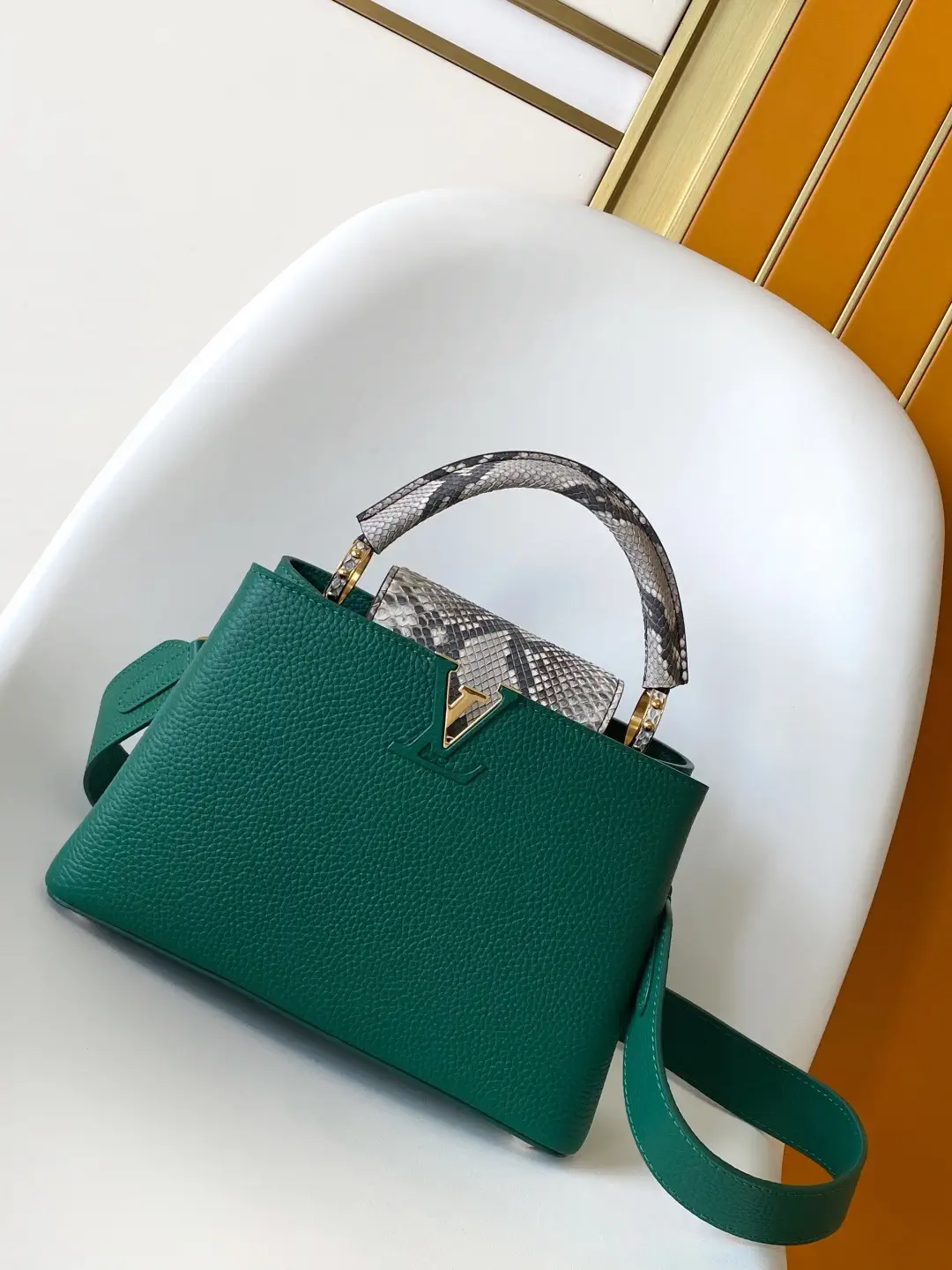 Louis Vuitton Green Capucines Top Handle Bag with Snakeskin Trim image 1