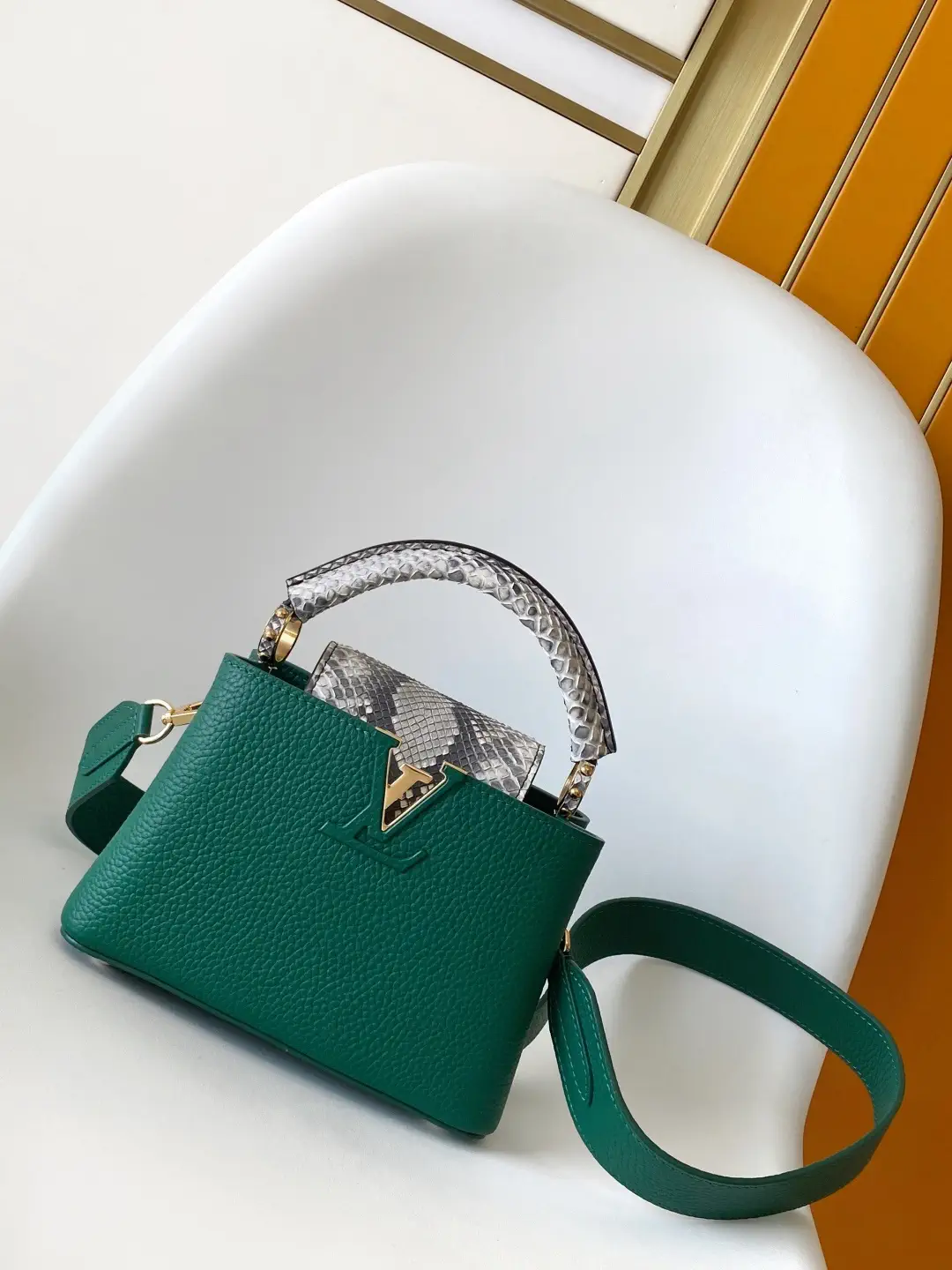 Louis Vuitton Green Capucines Top Handle Bag with Snakeskin Accents image 1